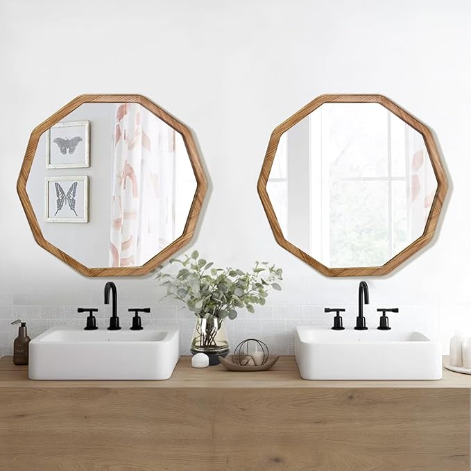 ULIKE Wood Mirror for Wall, 24 Inch Rustic Farmhouse Mirror - Image 4