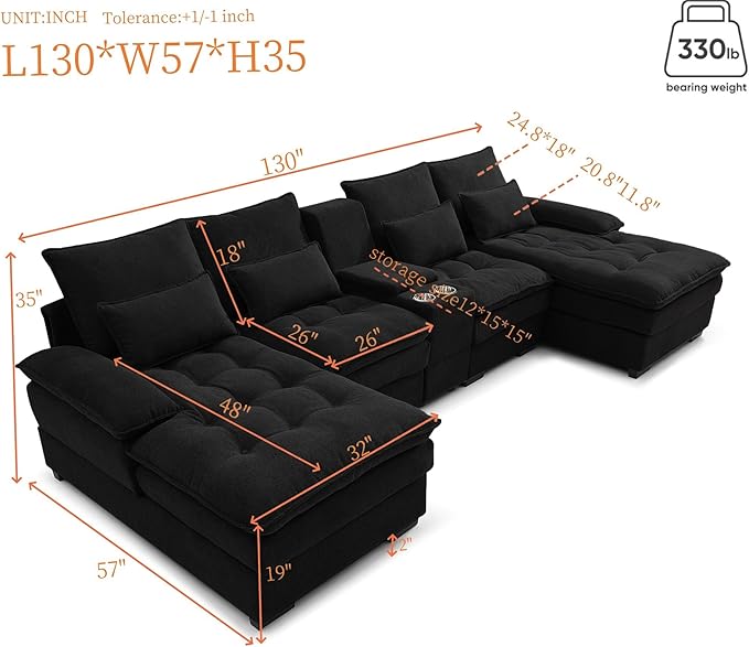 130" U-Shaped Sectional Sofa - Image 2