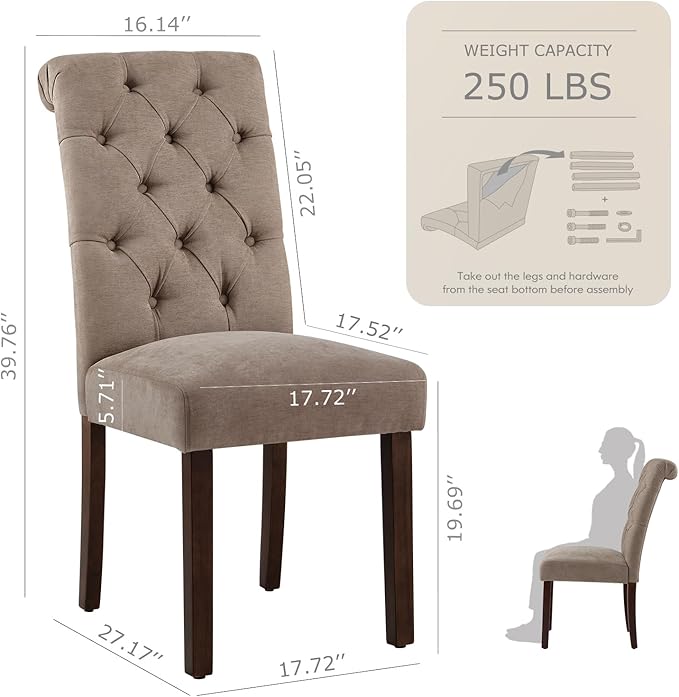 COLAMY Button Tufted Dining Chairs Set of 4, Parsons Upholstered Fabric Dining - Image 2
