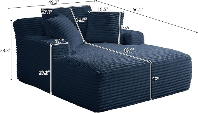 Oversized Chaise Daybed Lounge Sleeper Chair Sofa Bed Indoor, Fluffy Corduroy - Image 2