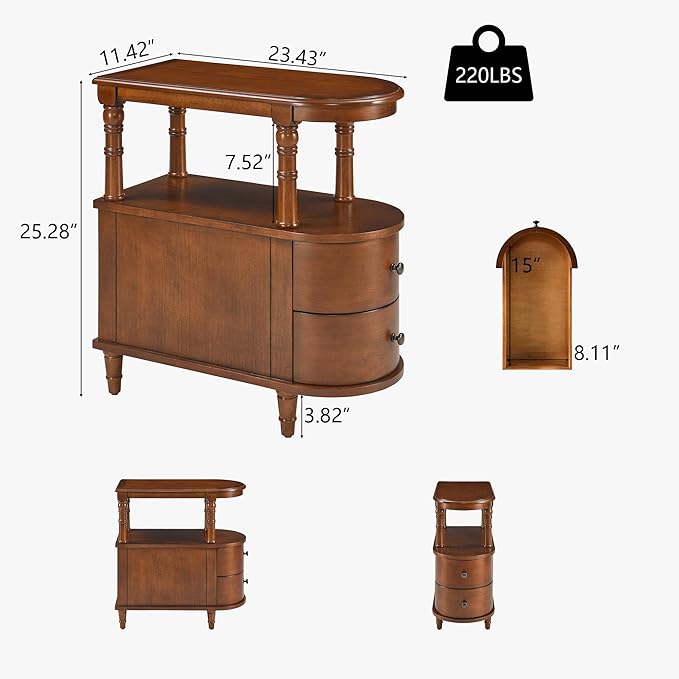 2 Set of Wood End Table with 2 Drawers and Storage Shelf, Narrow Sofa Side Table - Image 2