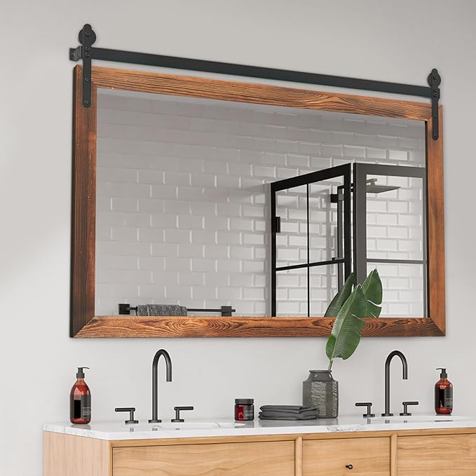 YOSHOOT Farmhouse Barn Door Wall Mirror, Living Room or Entryway, Horizontal - Image 2