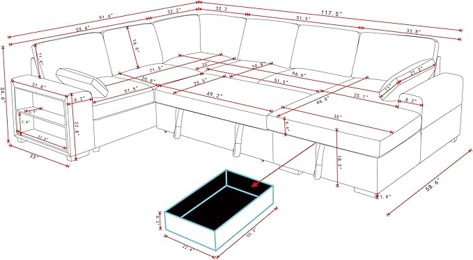 Eafurn Oversized Convertible U Shaped Sleeper Sectional Sofa Pull Out Couch Bed - Image 2
