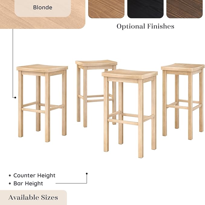 Grain & Grove Smith Collection Set of 4 Solid Wood Bar Stools, 30 inch - Image 6
