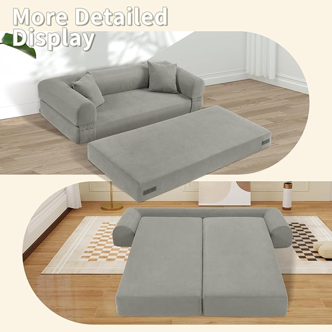 80" Convertible Sofa Bed, Corduroy Deep Seat Folding Pull Out Couch - Image 7