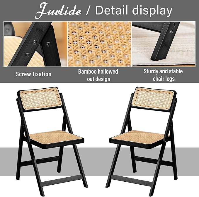Rattan Folding Chairs, Modern Mid Century Dining Chairs Set of 2, Outdoor - Image 5
