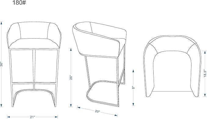 Manhattan Comfort Louvre 26 Inch Mid Century Modern Counter Height Bar Stools - Image 3
