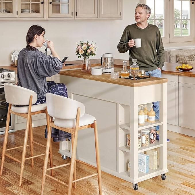 DWVO Kitchen Island with Storage Cabinet, Farmhouse Rolling Island Table on - Image 6