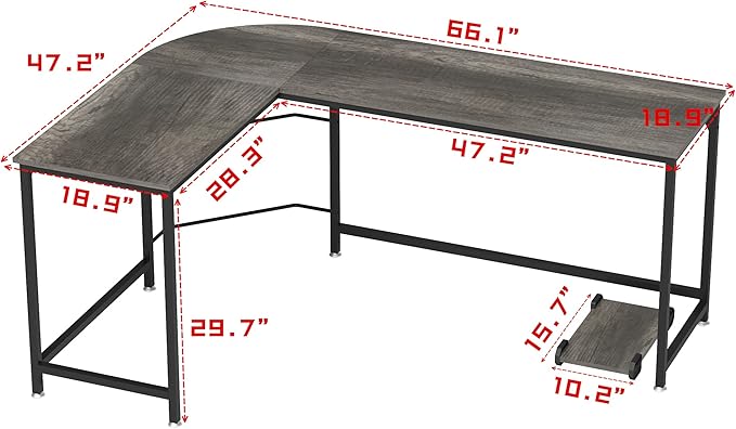 Teraves Reversible L Shaped Desk, 66.1" Gaming Desk, Corner Desks - Image 2