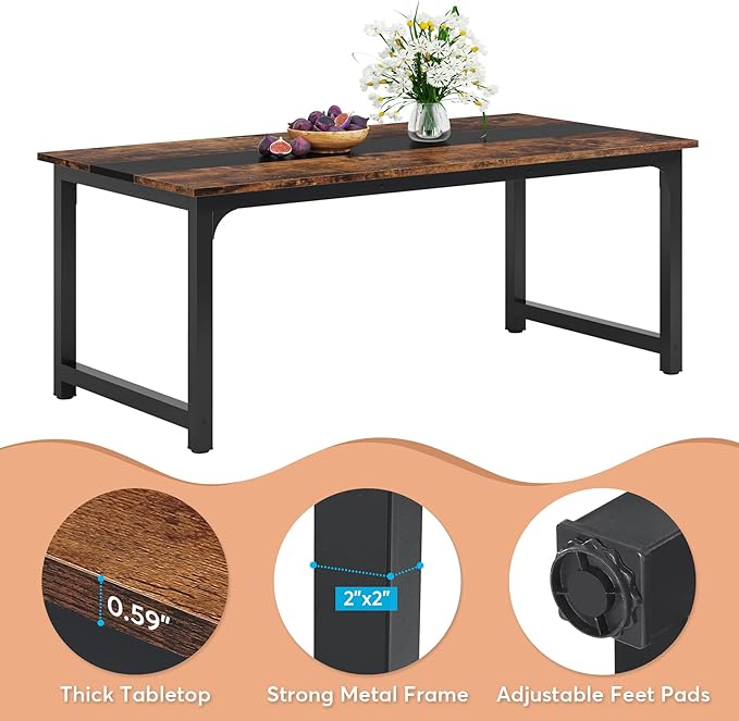 LITTLE TREE 70.9 Inch Large Dining Table Rectangular Kitchen Furniture - Image 6