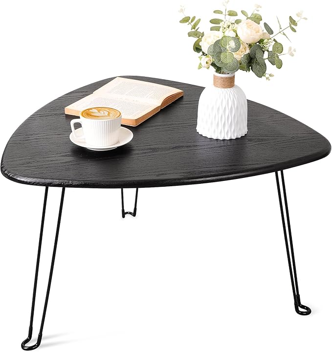 Black Folding Coffee Table Wooden Triangle Floor Table Desk by FEUFOAM