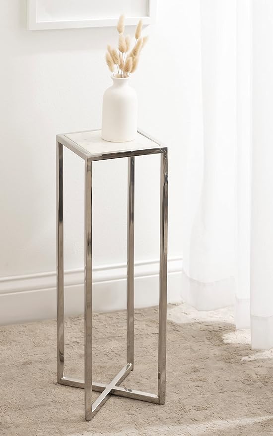 Kate and Laurel Jaspur Modern Glam Drink Table, Decorative Metal and Marble - Image 4
