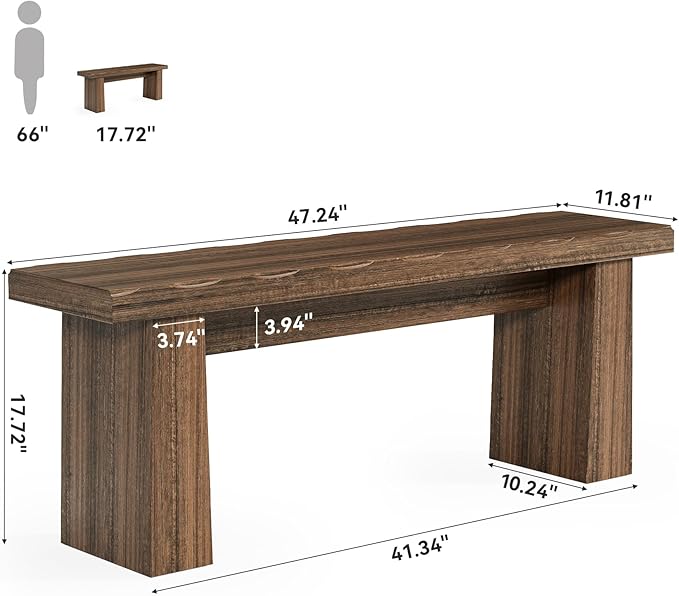 LITTLE TREE 47-Inch Wooden Entryway Bench, Farmhouse Dining Bench - Image 2