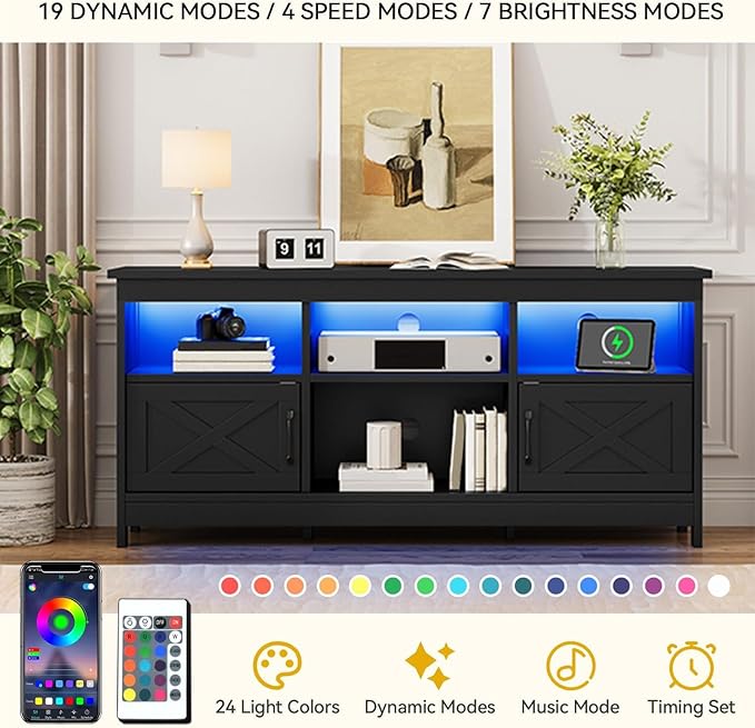 DWVO Black TV Stand for 65 Inch TV, Entertainment Centre, TV Cabinet - Image 3