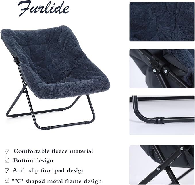 Saucer Chair, Comfy Doorm Chairs, Oversized Folding Faux Fur Chair, Foldable - Image 4
