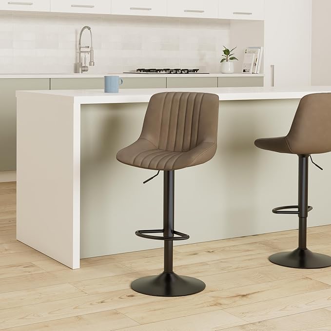 Bar Stool Set of 1, Adjustable PU Leather Bar Chairs, Swivel Counter Height - Image 2