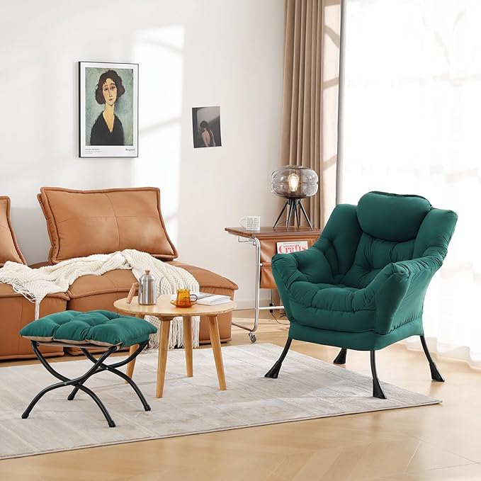 Cozy Lazy Chair and Ottoman, Large Contemporary Accent Lounge Chair Set - Image 2