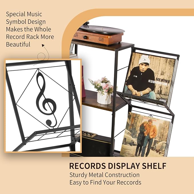 Record Player Stand with Vinyl Record Storage, Turntable Stand with 4-Tier - Image 5