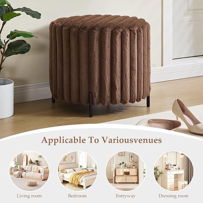 Furniliving Modern Round Ottoman, Large Size Bedroom Ottoman Footstool Round - Image 5