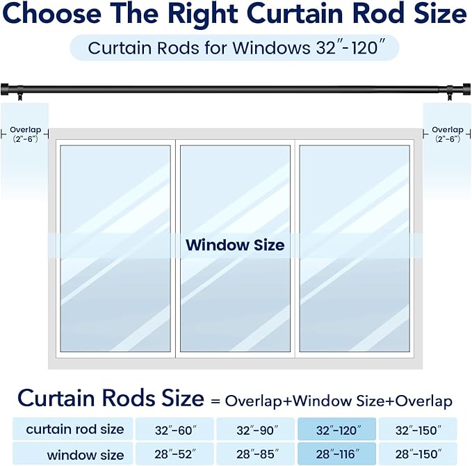 2 Pack Curtain Rods for Windows 66 to 120 Inch, 1 Inch Black Heavy Duty Curtain - Image 5
