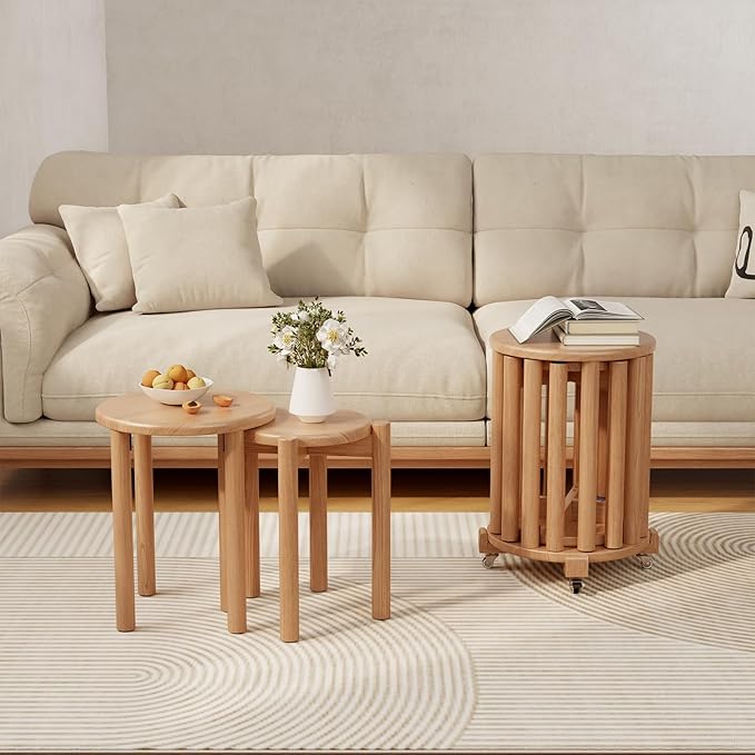 Stackable Stools Set of 4, Wooden Stool 18 Inch Stool Stackable Side Tables - Image 7