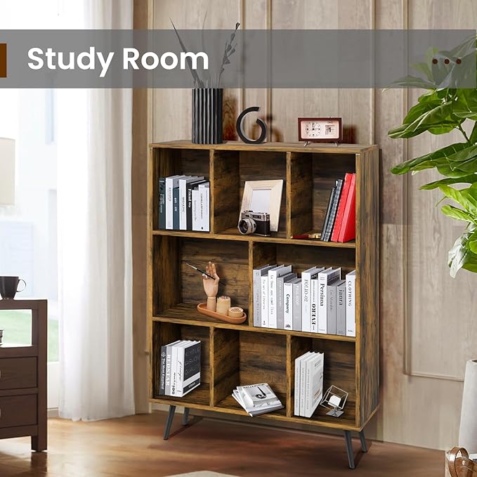 Bookshelf, 3-Tier 8 Cube Open Wooden Book Shelf - Image 7