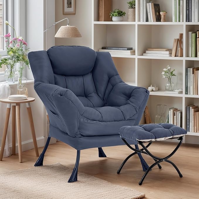 Lazy Chair with Ottoman, Large Modern Lounge Accent Chair with Armrests and - Image 5