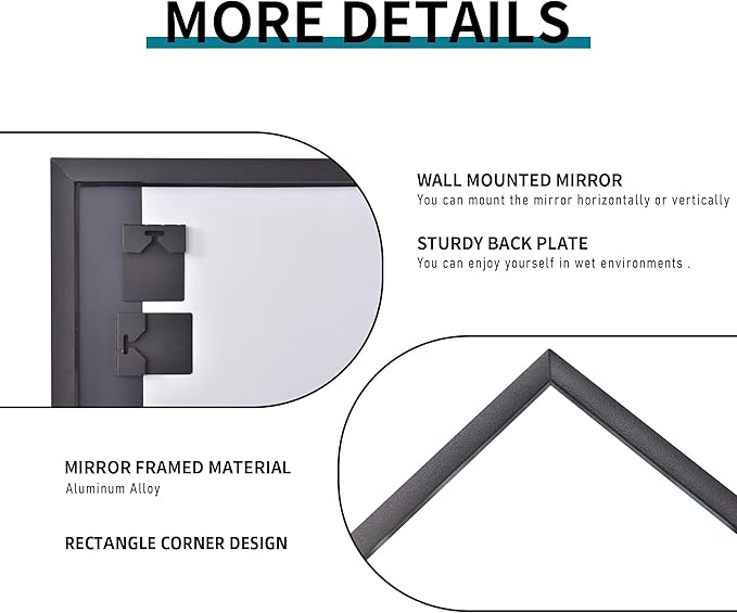Black Bathroom Mirror for Wall, 30x55 Inch Rectangle Mirrors - Image 8