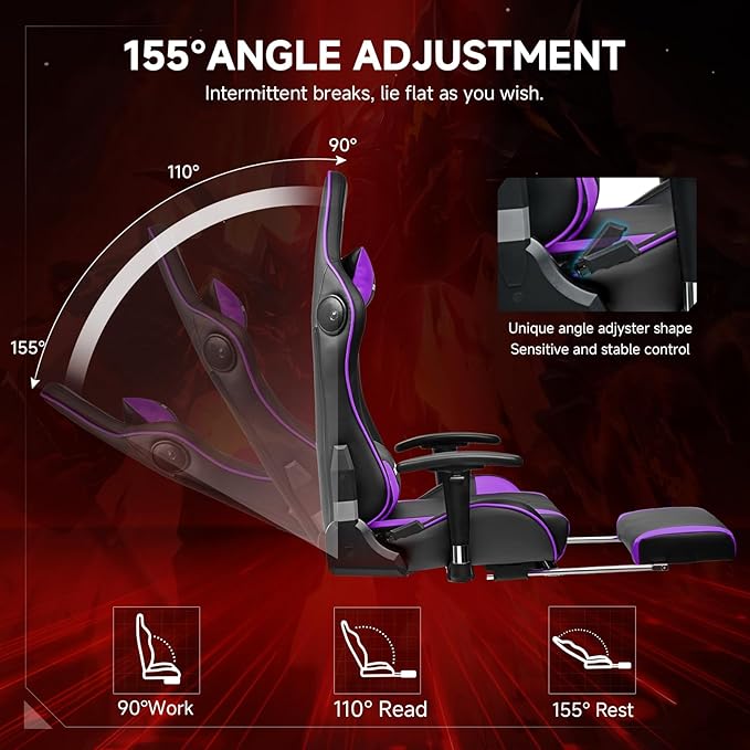 GTPLAYER Gaming Chair with Bluetooth Speakers and Footrest, Ergonomic Gamer - Image 5