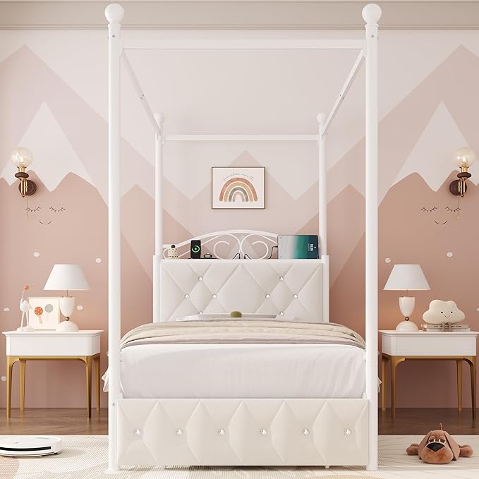 Keyluv Twin Upholstered Canopy Bed Frame - Image 3