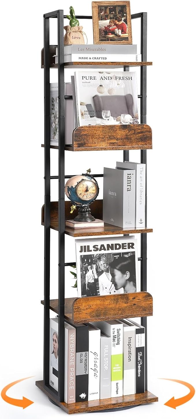 Bikoney Rotating Bookshelf, 360 Display Spinning Bookshelf Tower, 5-Tier Narrow by Bikoney