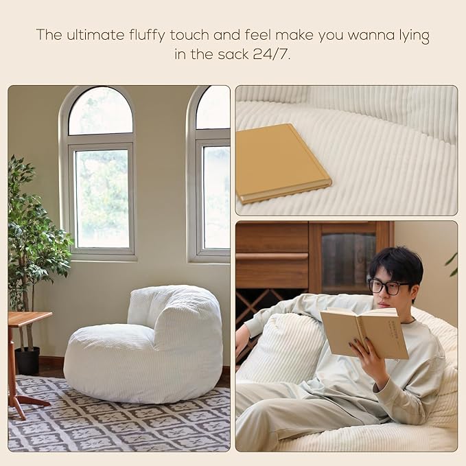 N&V Large Crescent Bean Bag Chair, Adult Size Bean Bag Sack, Foam Filling - Image 7