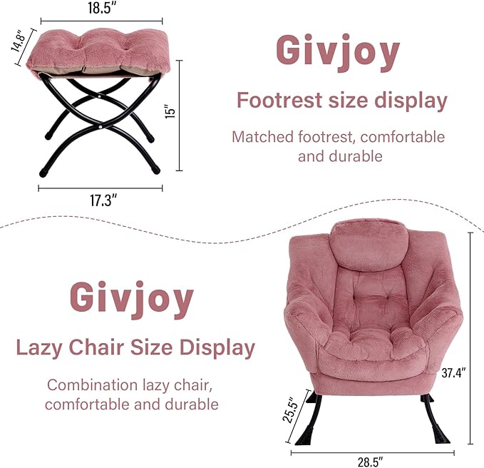 Cozy Lazy Chair and Ottoman, Large Contemporary Accent Lounge Chair Set - Image 3