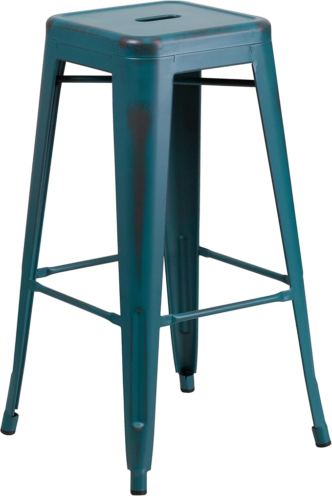 Flash Furniture Kai Commercial Grade 30" High Backless Distressed Kelly by FlashFurniture