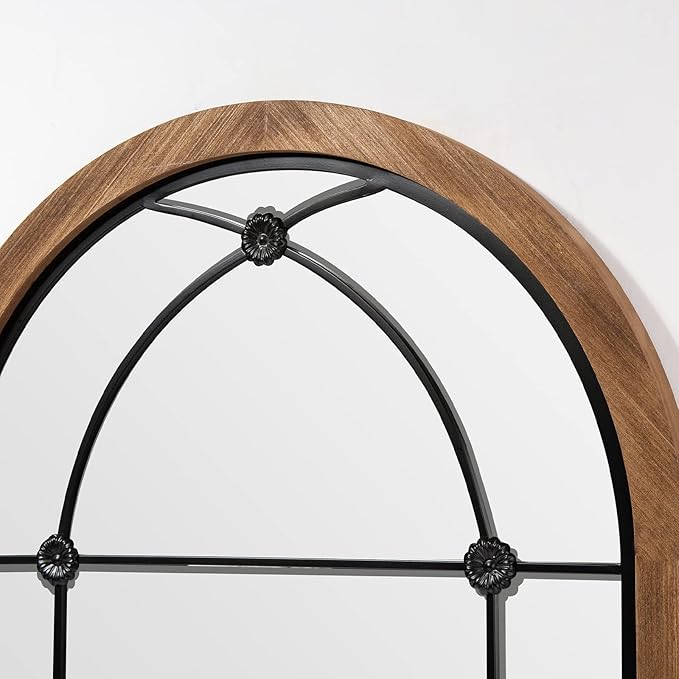 blue page Arched Mirror, Farmhouse Wall Decor Accent, Rustic Wood Framed Mirror - Image 8