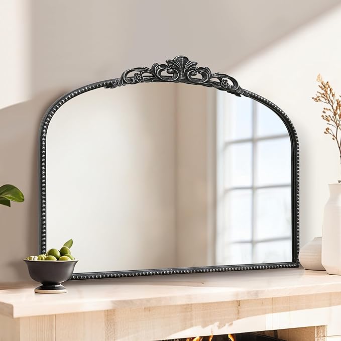 Micasso Black Vintage Wall Mirror: 24"x 32" French Baroque Antique Arched Wall by Micasso