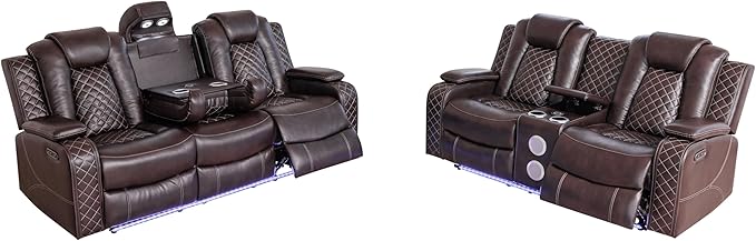 Ball & Cast Power Recliner Sofa Set Leather Reclining Sofa Set Living Room - Image 11