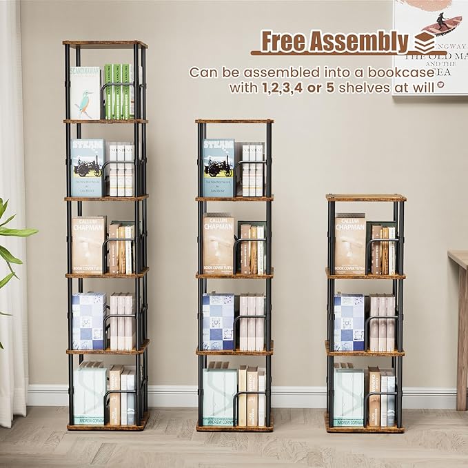 5 Tier Square Rotating Bookshelf, 360 ° Display Stackable Spinning Bookshelf - Image 5