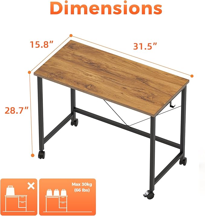 Rolling Computer Desk with Wheels, Gaming Desk - Image 2