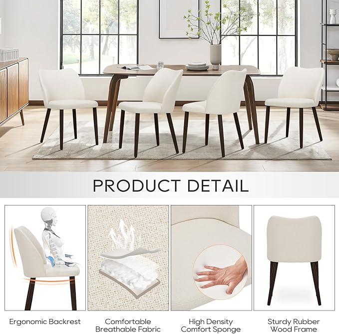 COLAMY Upholstered Dining Chairs Set of 6, Modern Fabric Dining Room Kitchen - Image 4