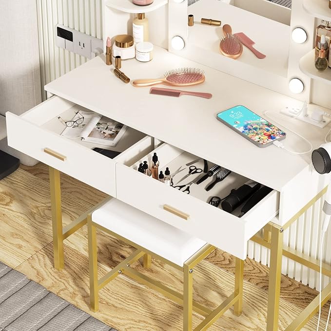 Vabches Vanity Desk with Mirror and Lights, with Charging Station, Makeup - Image 5