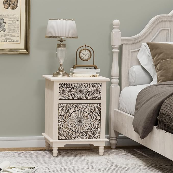 COSIEST Bedside Table Set of 2, Wood Nightstand, Farmhouse End Table - Image 2