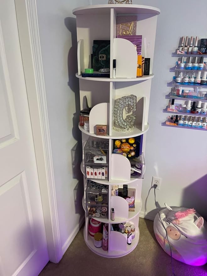 5 Tier Rotating Bookshelf Tower, 360 Display Wood Spinning Bookshelf Tower - Image 7