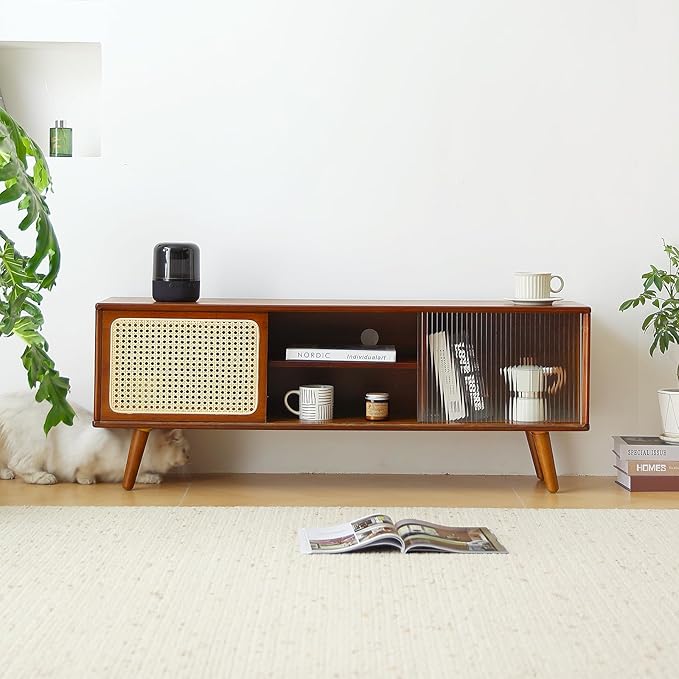 Tiita Rattan TV Stand for 55 Inch TV, Bamboo TV Cabinet - Image 9