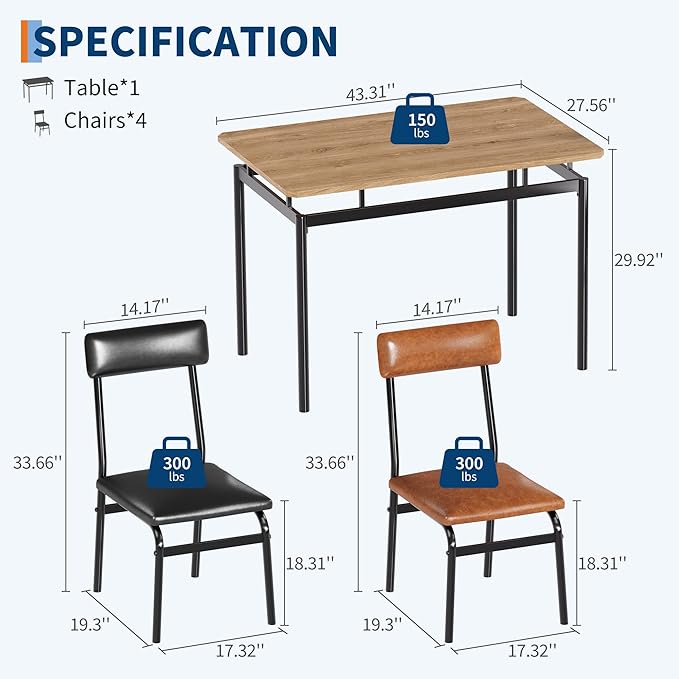 5 Piece Dining Room Table Set, Kitchen Table Set - Image 2
