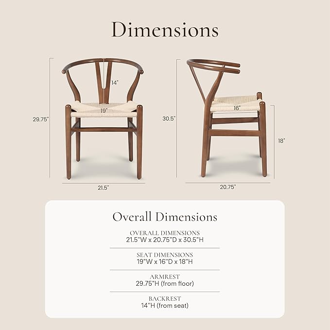 POLY & BARK Weave Dining Chairs – Mid-Century Modern Wishbone Dining Chairs - Image 2