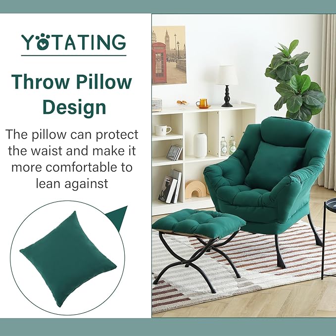 Lazy Chair with Ottoman, Comfy Reading Chair with Footstool & Pillow Modern - Image 9
