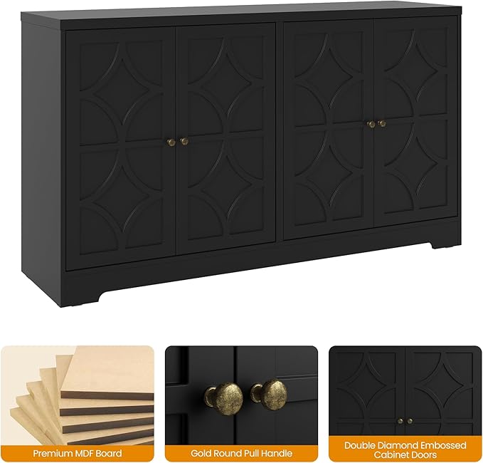 Sideboard Buffet with 4 Doors, Mid-Century Sideboard Cabinet with Adjustable - Image 6