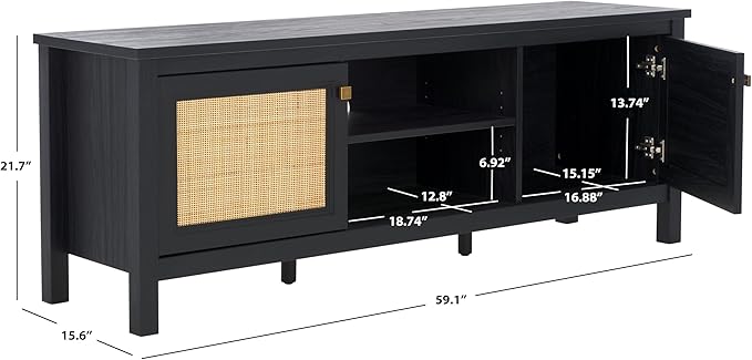 SAFAVIEH Evane TV Stand for up to 65" Flatscreen – Black & Natural, 2 Doors - Image 2