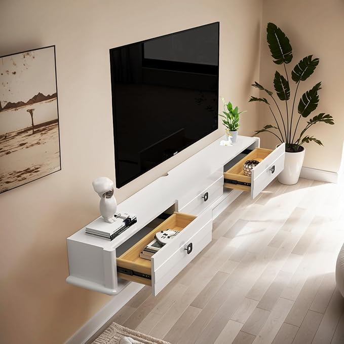 Pmnianhua High Gross Floating TV Stand, 74″ Solid Wood Wall Mounted TV Console - Image 3